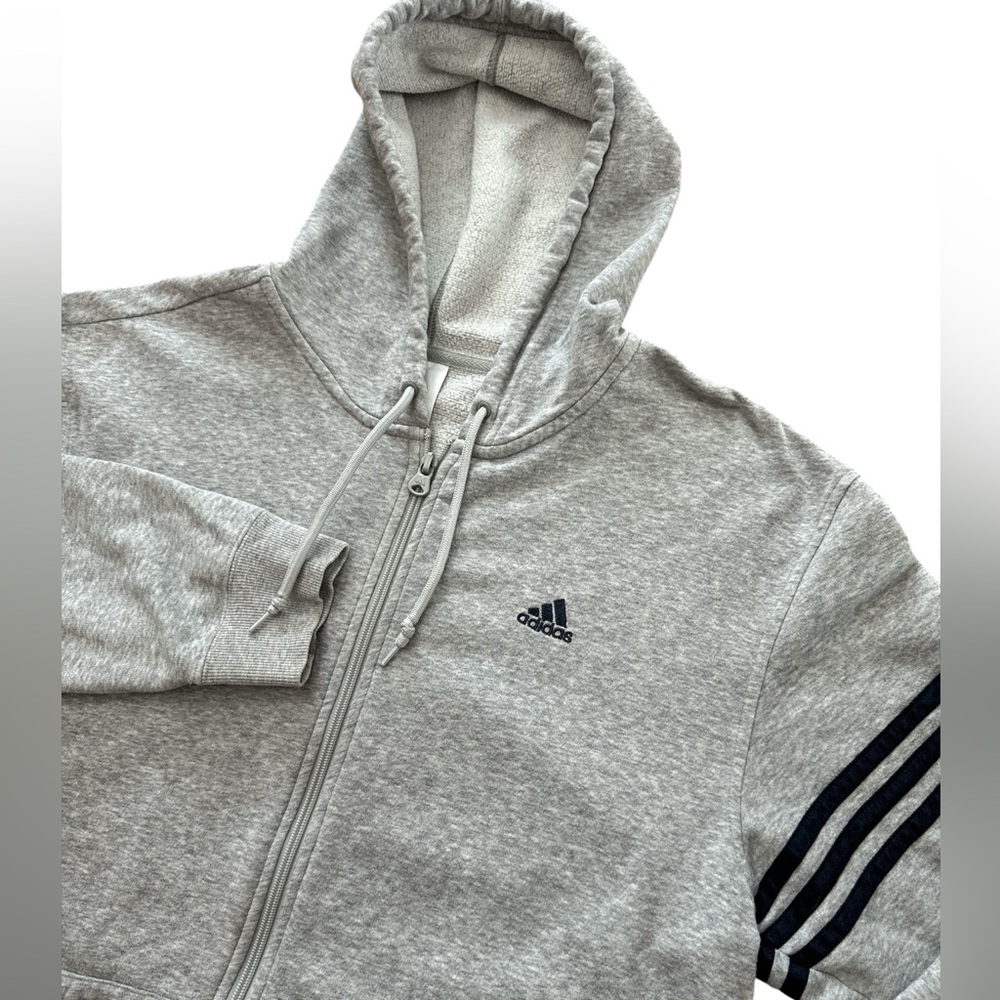 Adidas Unisex Women’s/Men’s Gray Full Zip Hood‎ Jacket Size Medium Logo Stripes